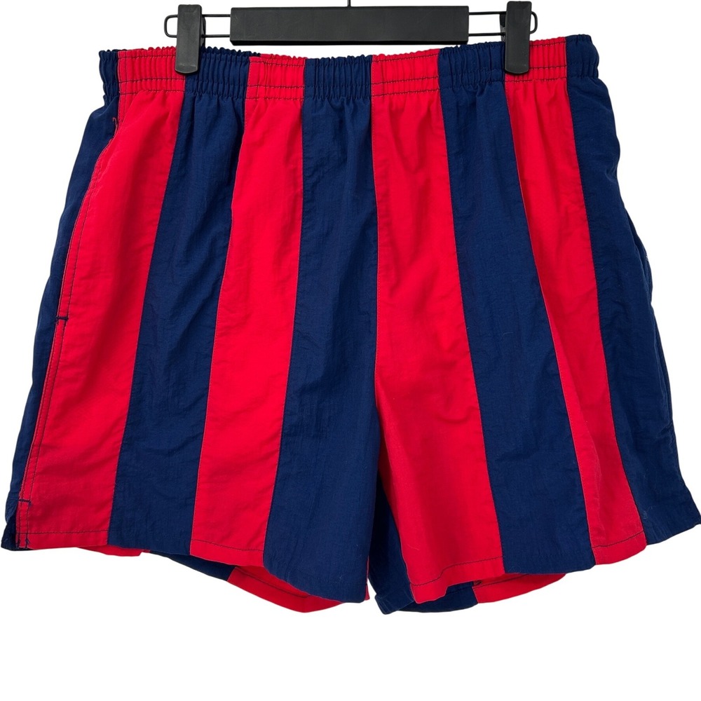 Vintage Cheetah Swim Shorts Mens M NWT Red Navy Striped 90s Deadstock Beach